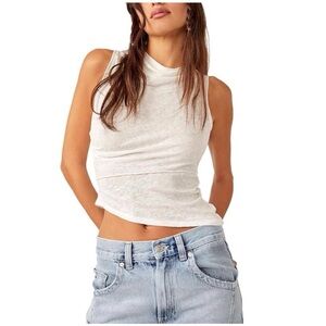 We The Free Medium White Fall For Me Tank Top Casual Boho Stretch Cowl Neck